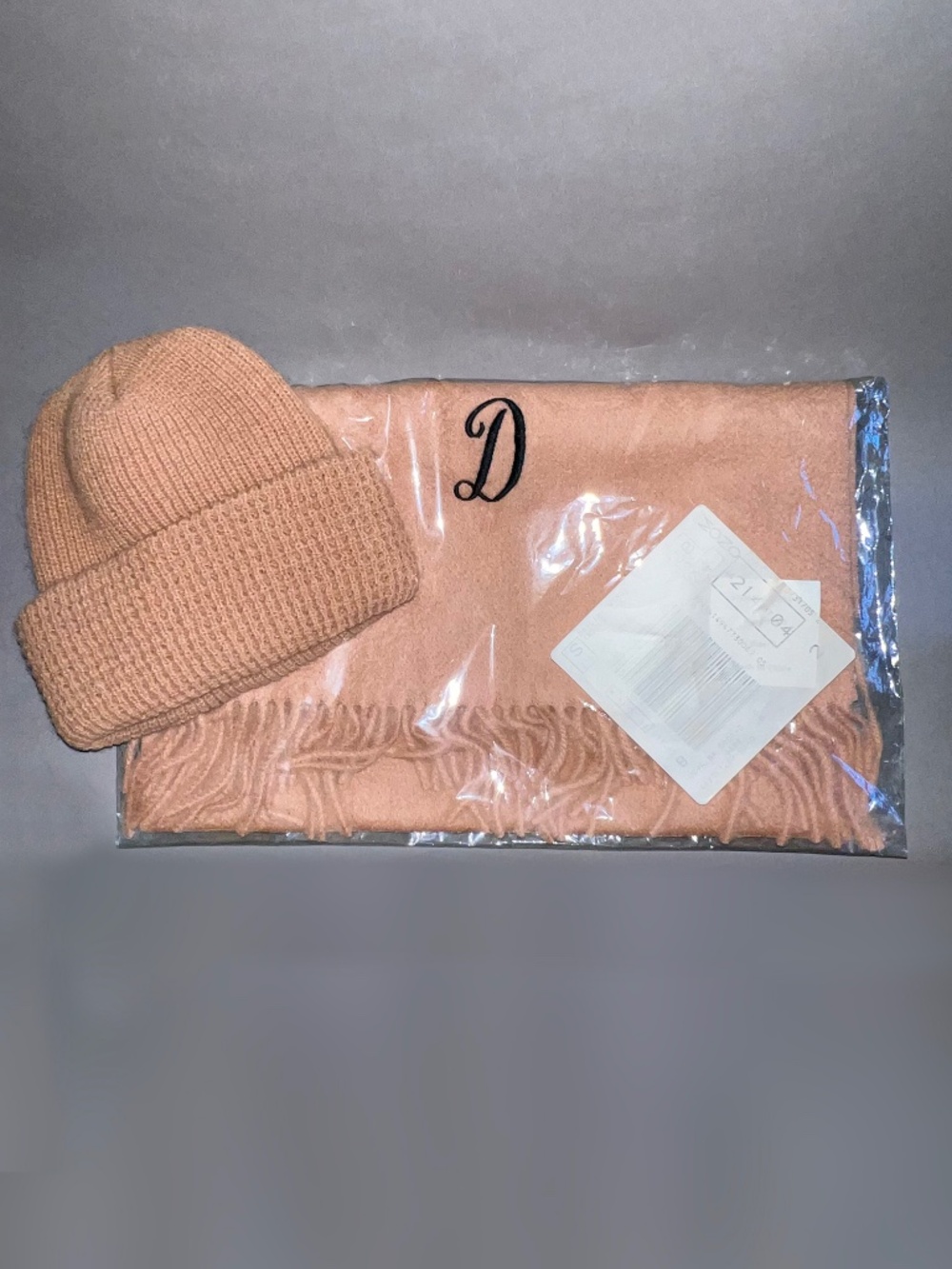 Caramel "D" Initial Scarf & Hat Set